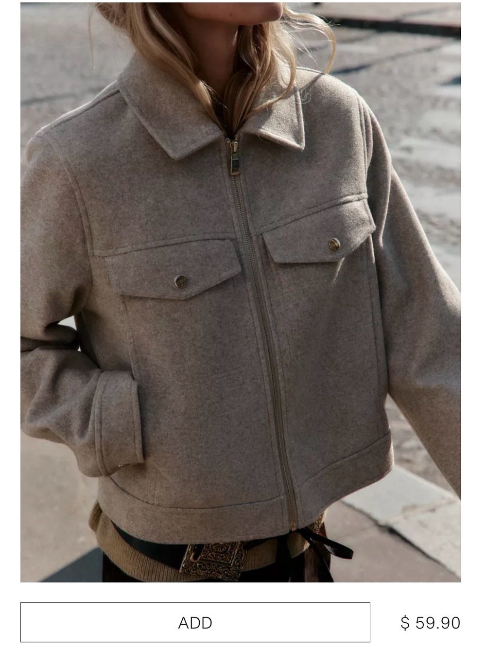 Zara Light Beige Cropped Zip-Front Jacket - Picture 7 of 10